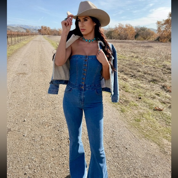 Pants - Blue Denim Women's Jumpsuit